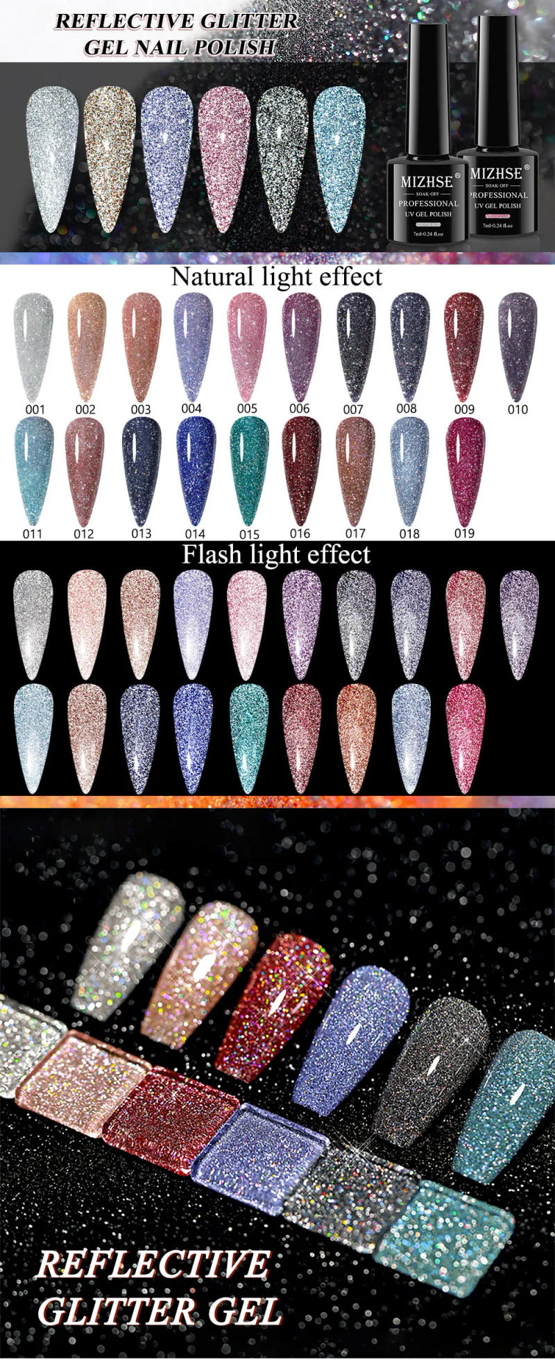 Description Picture 3 of itemMIZHSE 7ML Reflective Glitter Gel Nail Polish Semi Permanent Nail Polish Sparkling Varnish Hybrid UV Gel Nails Art Salon Varnish