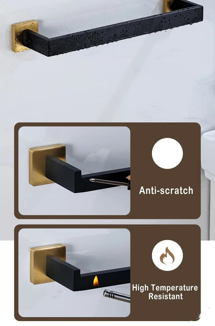 Description Picture 5 of itemBlack Gold Bathroom Shelf kit Stainless Steel Toilet Paper Holder Towel Rack Hook Bathroom Hardwares Organizer Accessories Set