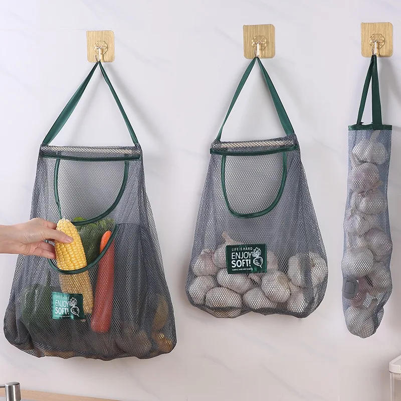 Description Picture 2 of item1-3Pcs Kitchen Organizer Hanging Food Bags Storage Bag Garlic Portable Fruit and Vegetable Net Bag Onion Organizers Organization