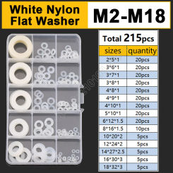 M2 M3 M4 M5 M6 M8-M18 White Plastic Nylon Flat Washer Plain Insulation Spacer Seals Gasket Ring Plane Spacer Assortment Kit Set