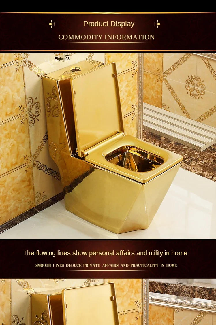 Description Picture 5 of itemArtistic Golden Diamonds Style One Piece Closestool Siphon Jet Fluishing S-Trap Floor Mounted Luxious Villa Bathroom Seat Toilet