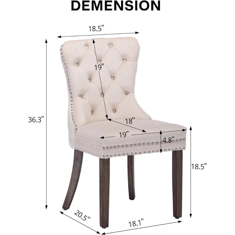 Description Picture 4 of itemVelvet Dining Chairs Set of 6, Upholstered High-end Tufted Dining Room Chair with Nailhead Back Ring Pull Trim Solid Wood Legs