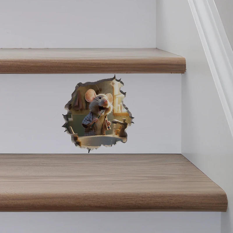 Description Picture 6 of itemWall Stickers 3D Mouse Hole Window Wall Mirror Waterproof Accessoriesl Laptop Stairs Cabinet Door Cartoon Home Decoration Decal