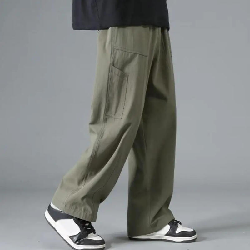 Description Picture 3 of itemMen Pants Loose Trousers Japanese Style Men's Cargo Pants with Wide Legs Elastic Waist Multi Pockets Streetwear for Wear