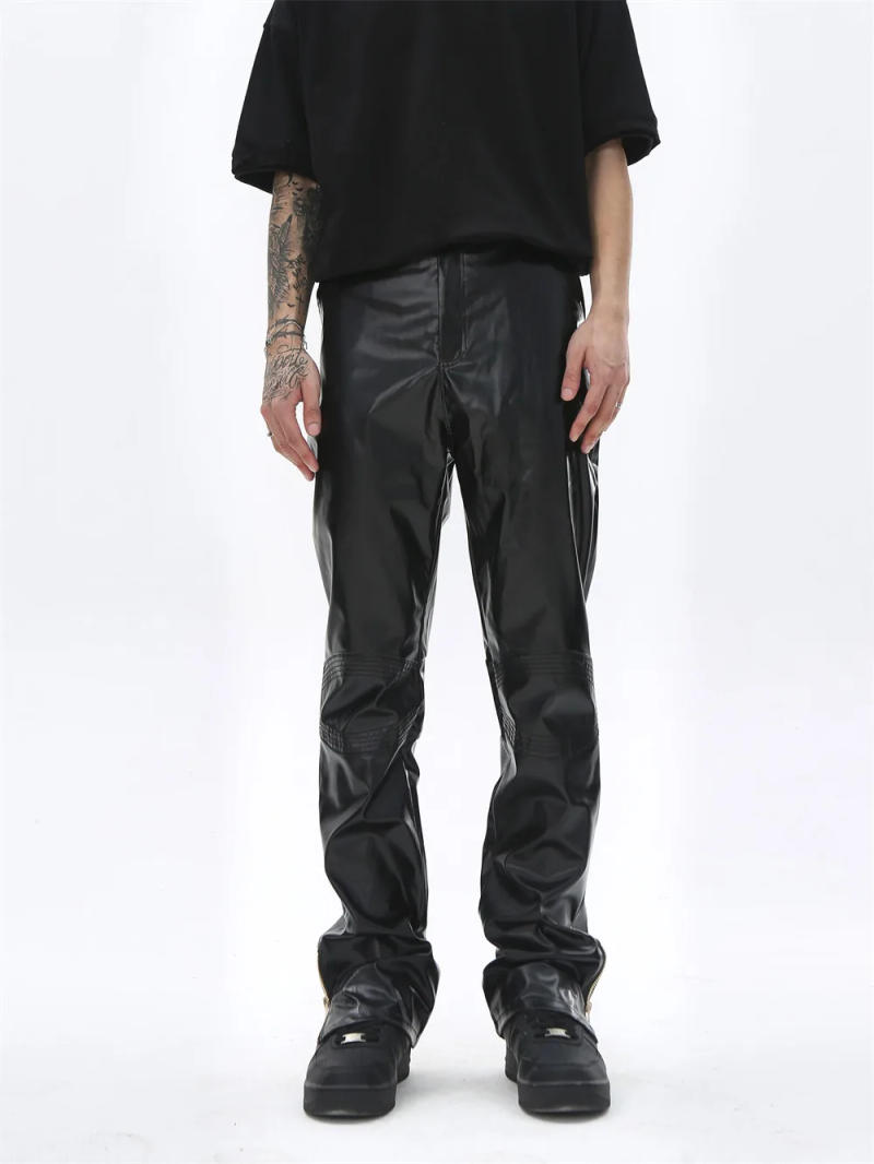 Description Picture 4 of itemIdopy Fashion Men`s Loose Fit Trousers Rock Hip Hop Street Punk Faux Leather Pants With Ankle Zipper