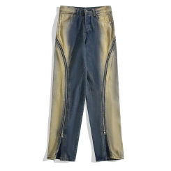 Multi Zipper Loose Straight Leg Floor Mop Jeans Men Women Kanye West Hip Hop Denim Pants