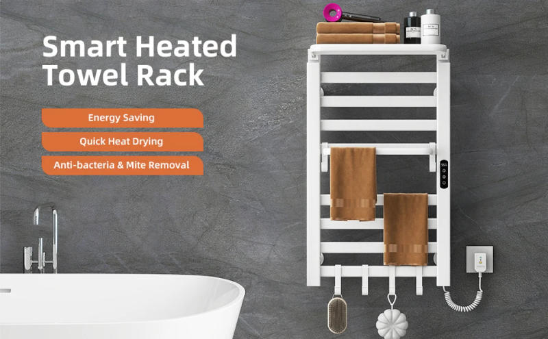 Description Picture 3 of itemSIOYIE Towel Warmer Bathroom Wall Mounted Heated Towel Rack with storage rack, Electric Towel Drying with Timer R650