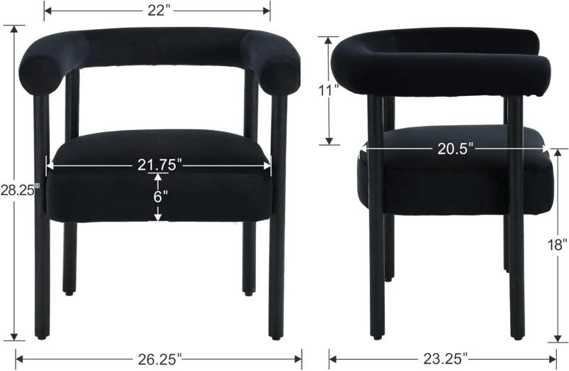 Description Picture 3 of itemMid-Century Modern Dining Chairs Set of 4, Armrest Barrel Dining Chairs Side Chairs with Curved Upholstered Wood Armchairs