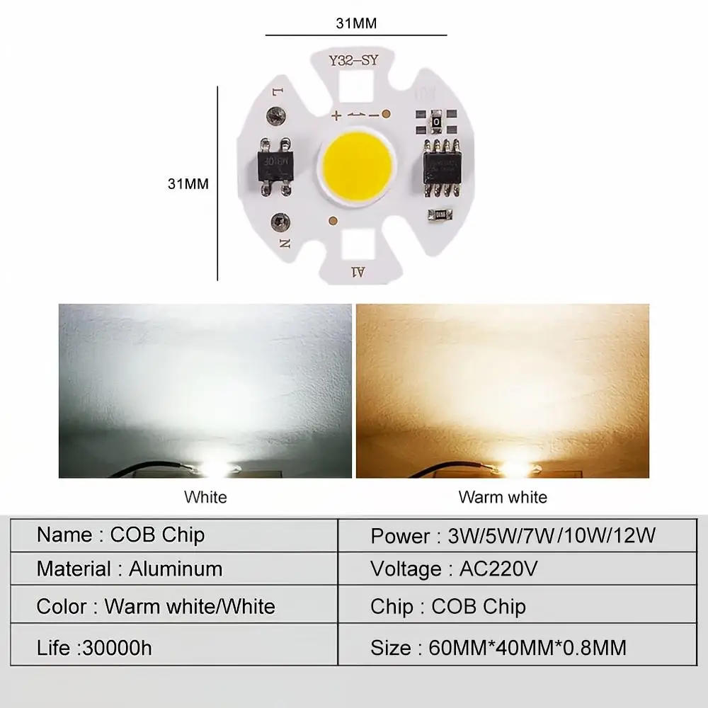 Description Picture 6 of itemYzzKoo Y32 COB LED Chip Lamp Matrix AC 220V 3W 5W 7W 9W 12W For Floodlight Spotlight No Need Drive Projector Light Bulb Beads