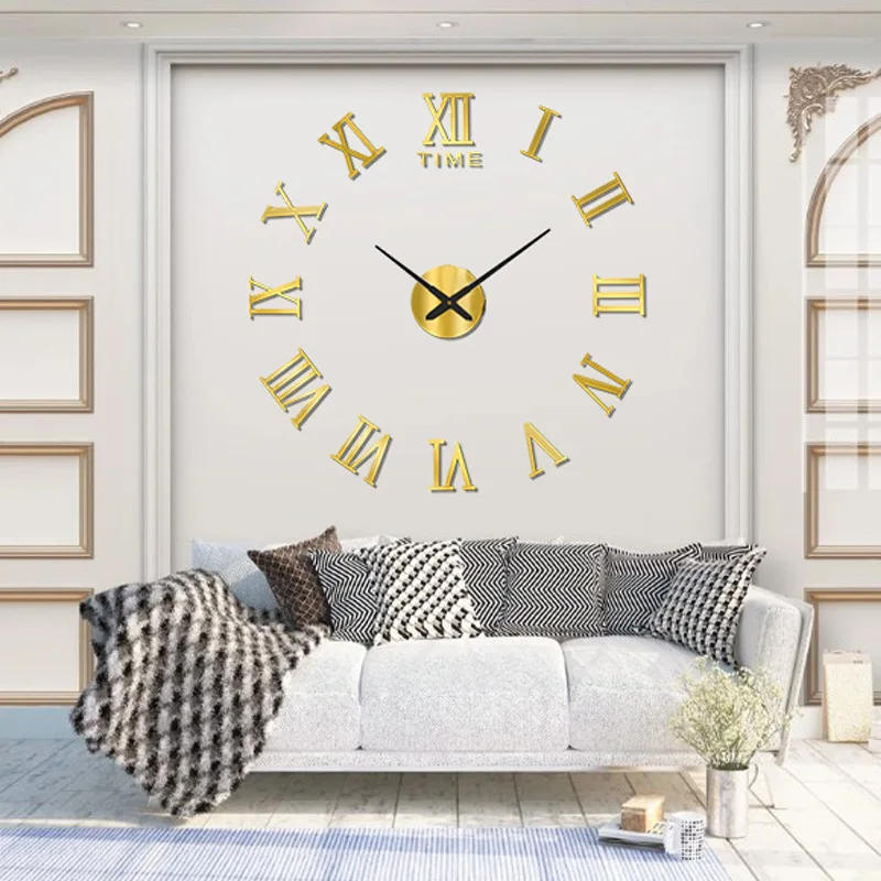 Description Picture 3 of item2022 New 3D Roman Numeral Acrylic Mirror Wall Clock Sticker Fashion DIY Quartz Clocks Watch Home Decoration Living Room Stickers