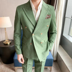 Fashion New Men's Business Slim Double Breasted Solid Color Suit 2 Piece Set / Fit Wedding Dress Blazers Jacket Pants