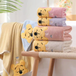 Thickened coral velvet bath towel Embroidery Pooh Bear towel Bath towel set Household towel Children's cartoon bath towel