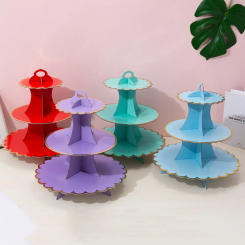 Disposable multi-layer paper cake rack birthday party decoration three-layer hot stamping dessert table cake tray cupcake stand
