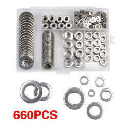 660Pcs M3 M4 M5 M6 M8 M10 Flat Washer Plain Gaskets Kit 304 Stainless Steel Anti-corrosion Cleaning Passivation