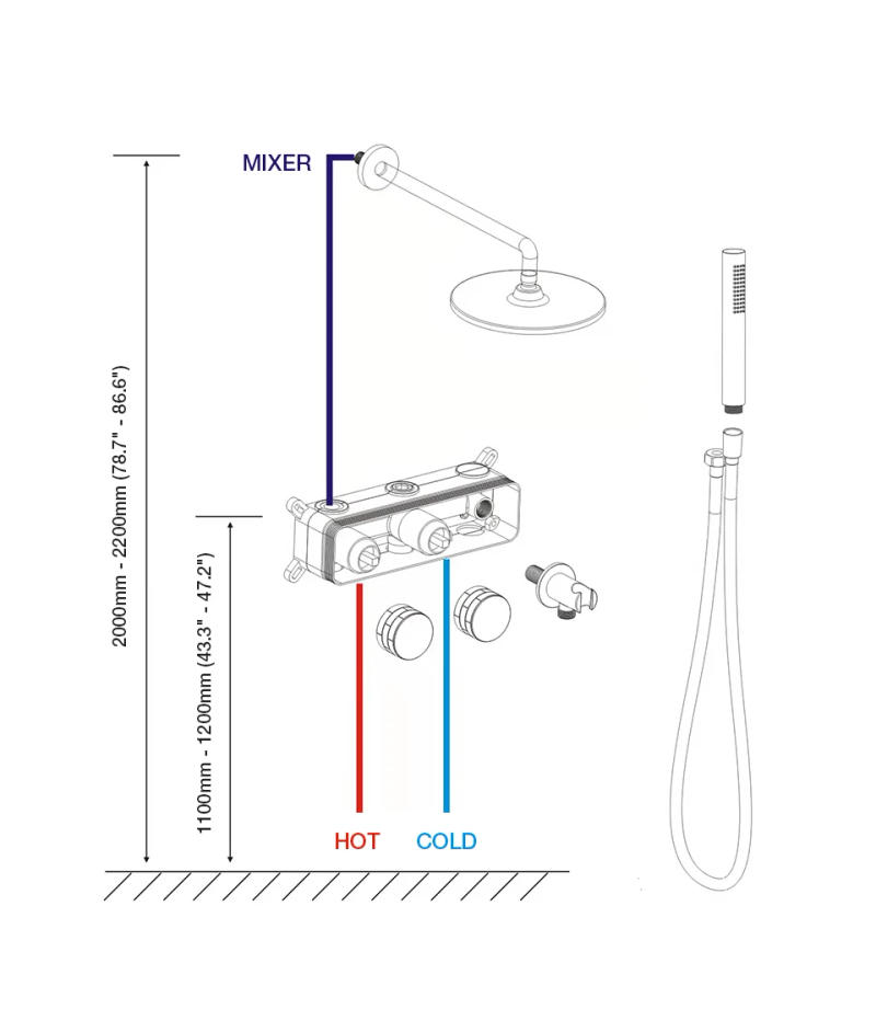Description Picture 4 of itemBrass Wall-mounted Bathroom Shower System Set Hot&Cold Bath Mixer Faucet Diverter Hand Held Rainfall