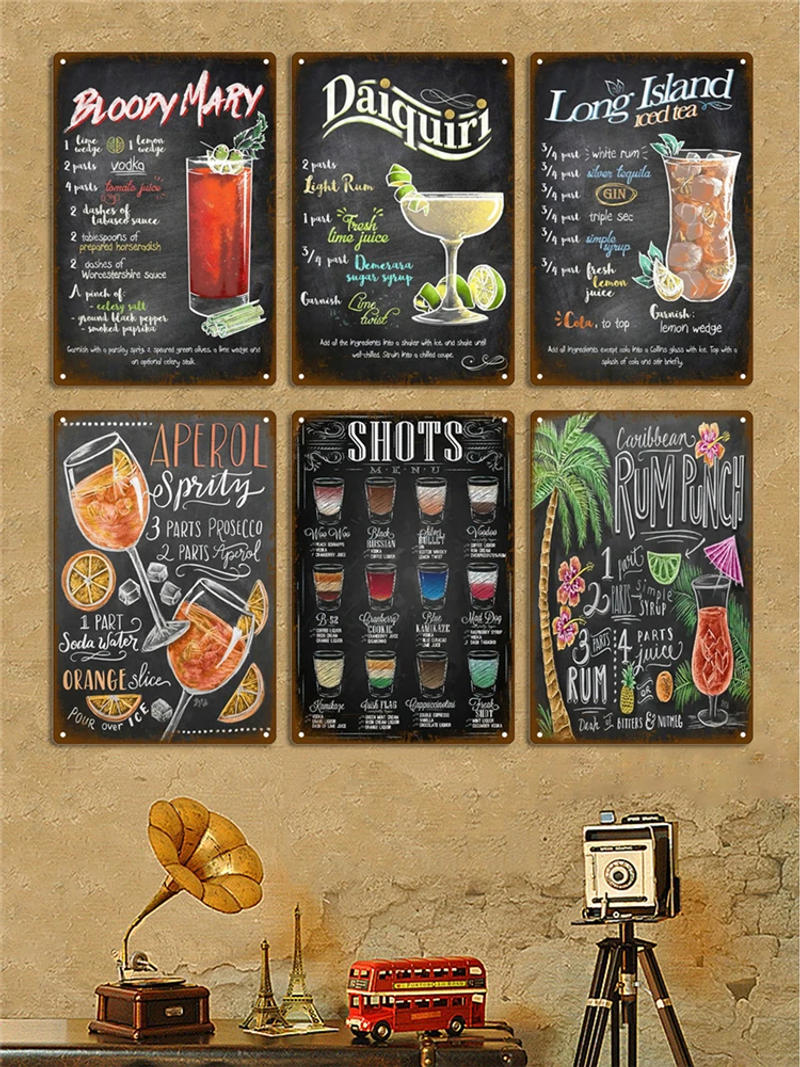 Description Picture 4 of itemMetal Sign Vintage Tin Sign Decorations Gin & Tonic Cocktail Plate Decorative Poster Plaque Retro Bar Kitchen Home Wall Decor