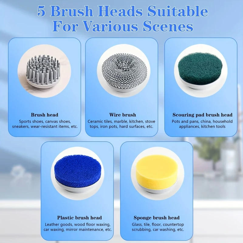 Description Picture 6 of itemXiaomi 5 in 1 Power Scrubber 5 Replaceable Brush Head Electric Spin Scrubber Bathroom Cleaning Brush Power Scrubber