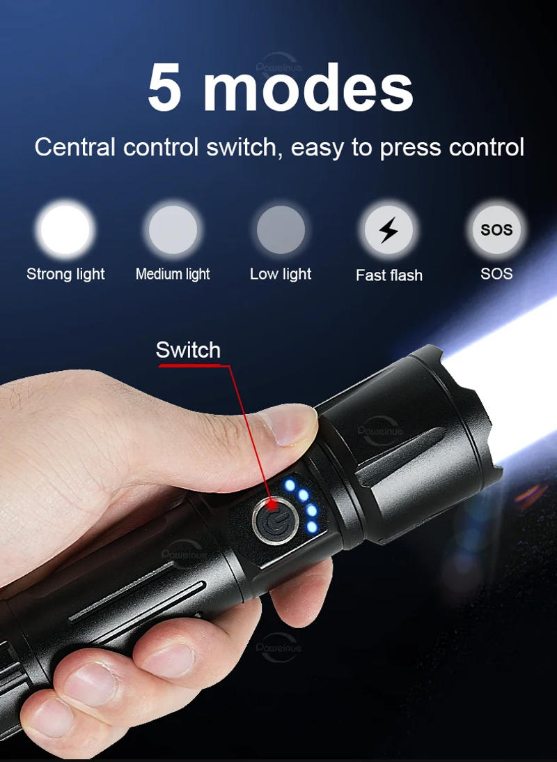 Description Picture 5 of itemMost Powerful Torch 100000Lumens Zoom Long Range 3000m Rechargeable LED Flashlight Super Strong Hunting Camping Tactical Lamp