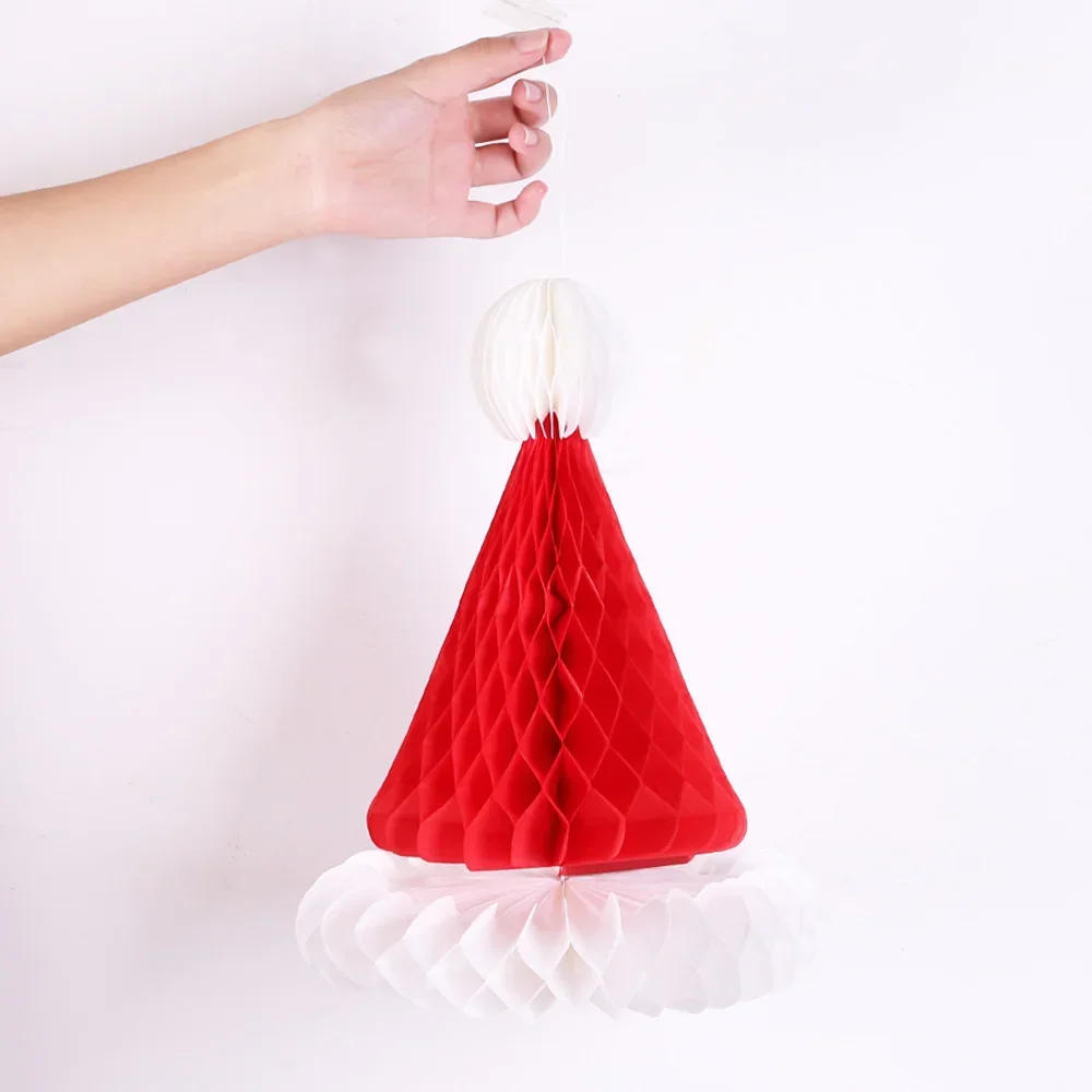 Description Picture 4 of item1PC Christmas Tree/Hat Stereo Pendants Paper Honeycomb Hanging Ornaments for Christmas Party Decor Xmas Table Setting Supplies
