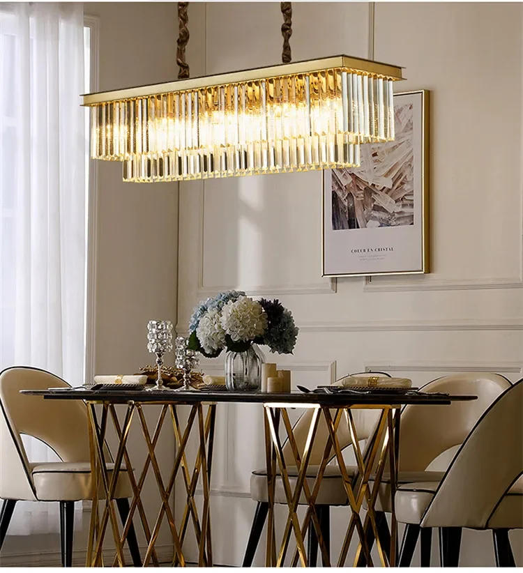 Description Picture 6 of itemAmerican Retro Gold Black Metal E14 Led Pendant Lights Chain Hanging Lustre K9 Clear/amber/gray Crystal Loft Chandelier