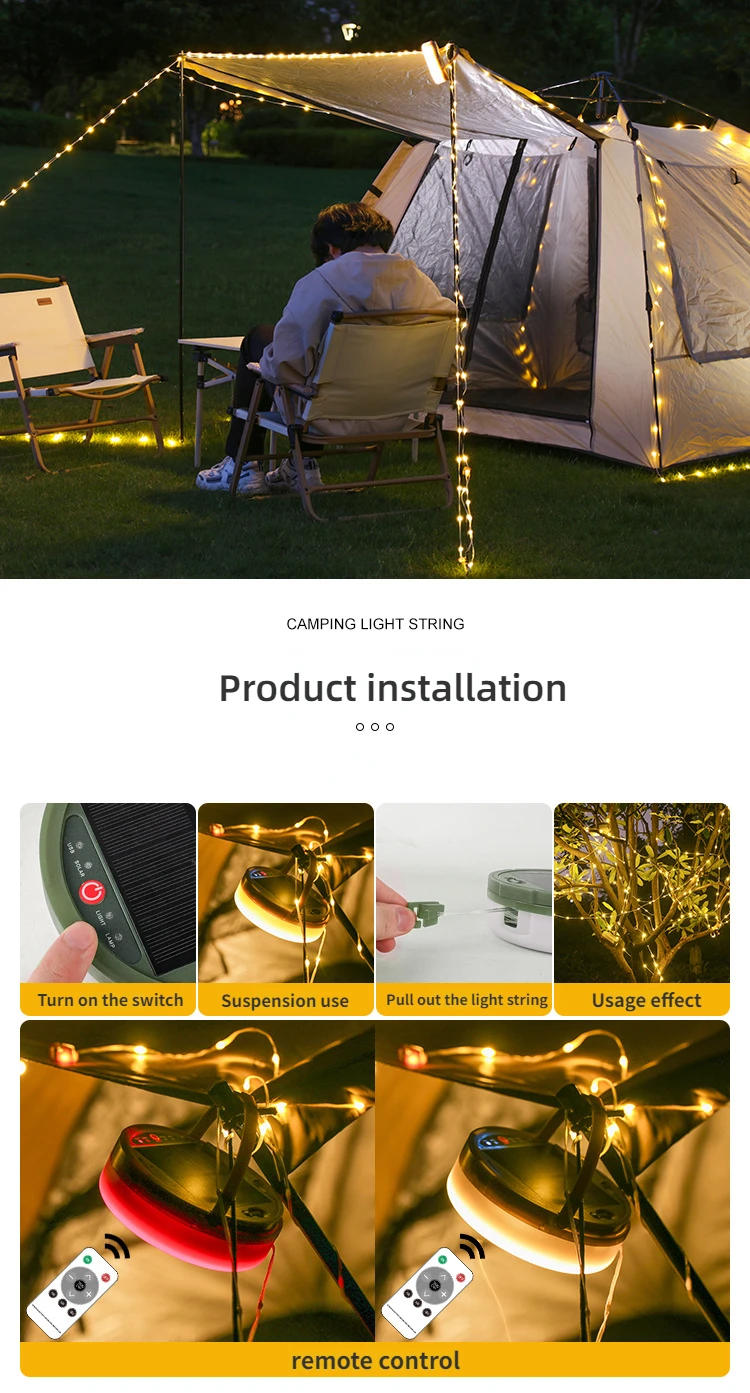 Description Picture 4 of item2 in 1 Solar Camping String Lights 8 Modes Outdoor Portable Lights USB Rechargeable Waterproof Camping Lantern Hiking Tent Yard