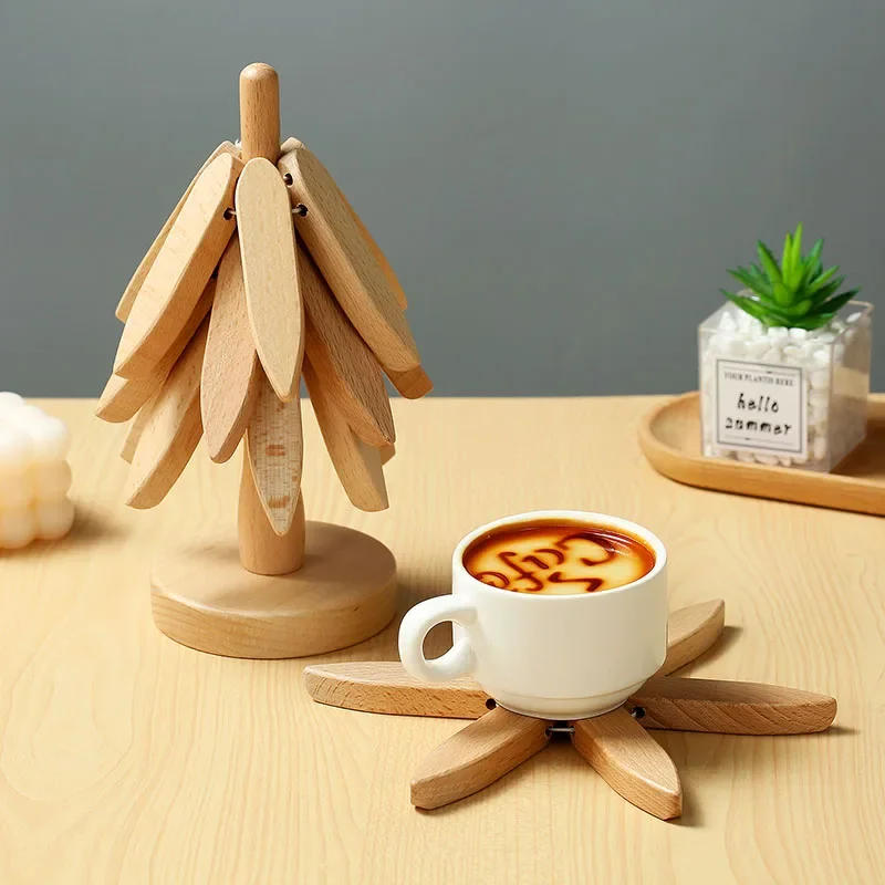 Description Picture 4 of item4PCS Tree Design Stand Wooden Trivets Decorative Anti Scald Heat Resistant Table Mat Coaster Wood Placemats Pot