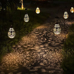 Solar Outdoor Garden Light Daisy Iron Chandelier Lawn Fence Led Pendant Projection Lamp