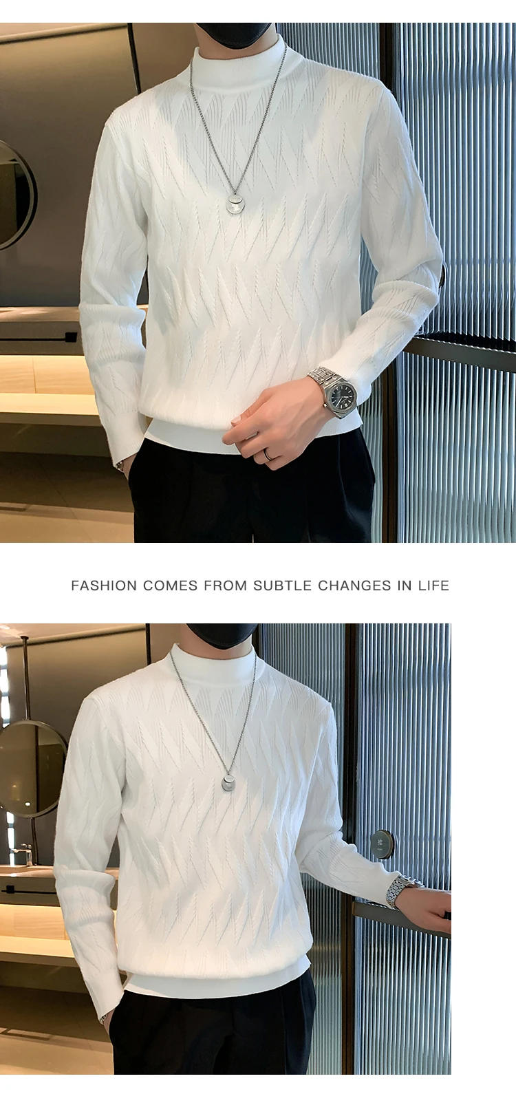 Description Picture 5 of itemMen's Sweaters Autumn and Winter Nmock-neck Warm Long Sleeve Pullover Outdoor Workout Casual Knitting Pullovers Tops D71