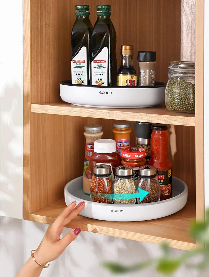 Description Picture 3 of itemECOCO Rotating Spice Storage Rack Multifunctional Seasoning Organizer Shelf Oilproof Non-slip Tray Holder Box Kitchen Supplies