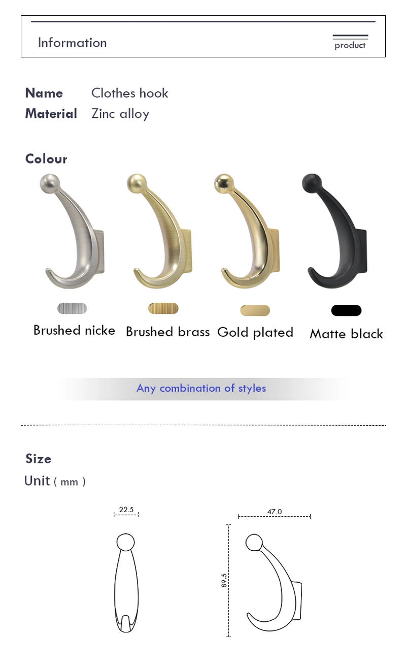 Description Picture 3 of itemYONFIA 3810K Gold Black Bathroom Clothes Towel Wall Mounted Hook Cap Key Chain Coat Clothing Hanger For Toilet Hardware Door