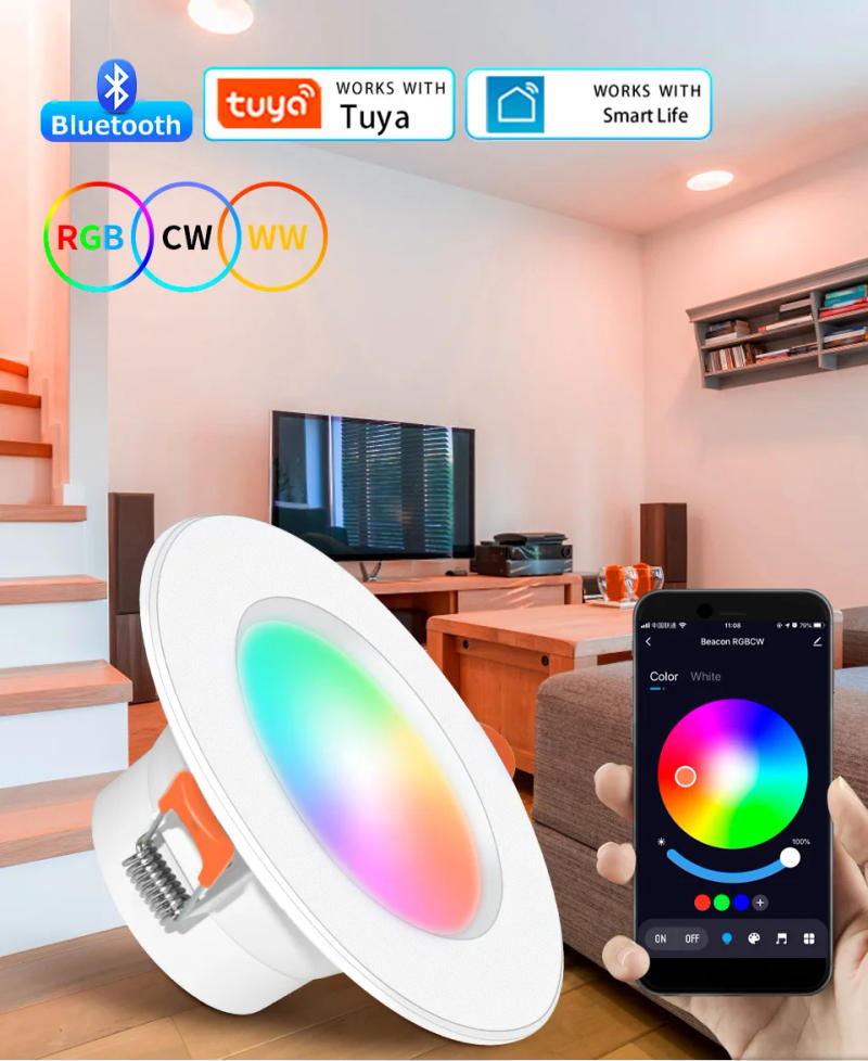 Description Picture 2 of item10W 15W Tuya LED Downlight Bluetooth LED Smart Ceiling Light 85-265V Dimmable RGB CW Spot Lamp APP Remote Control Smart Life
