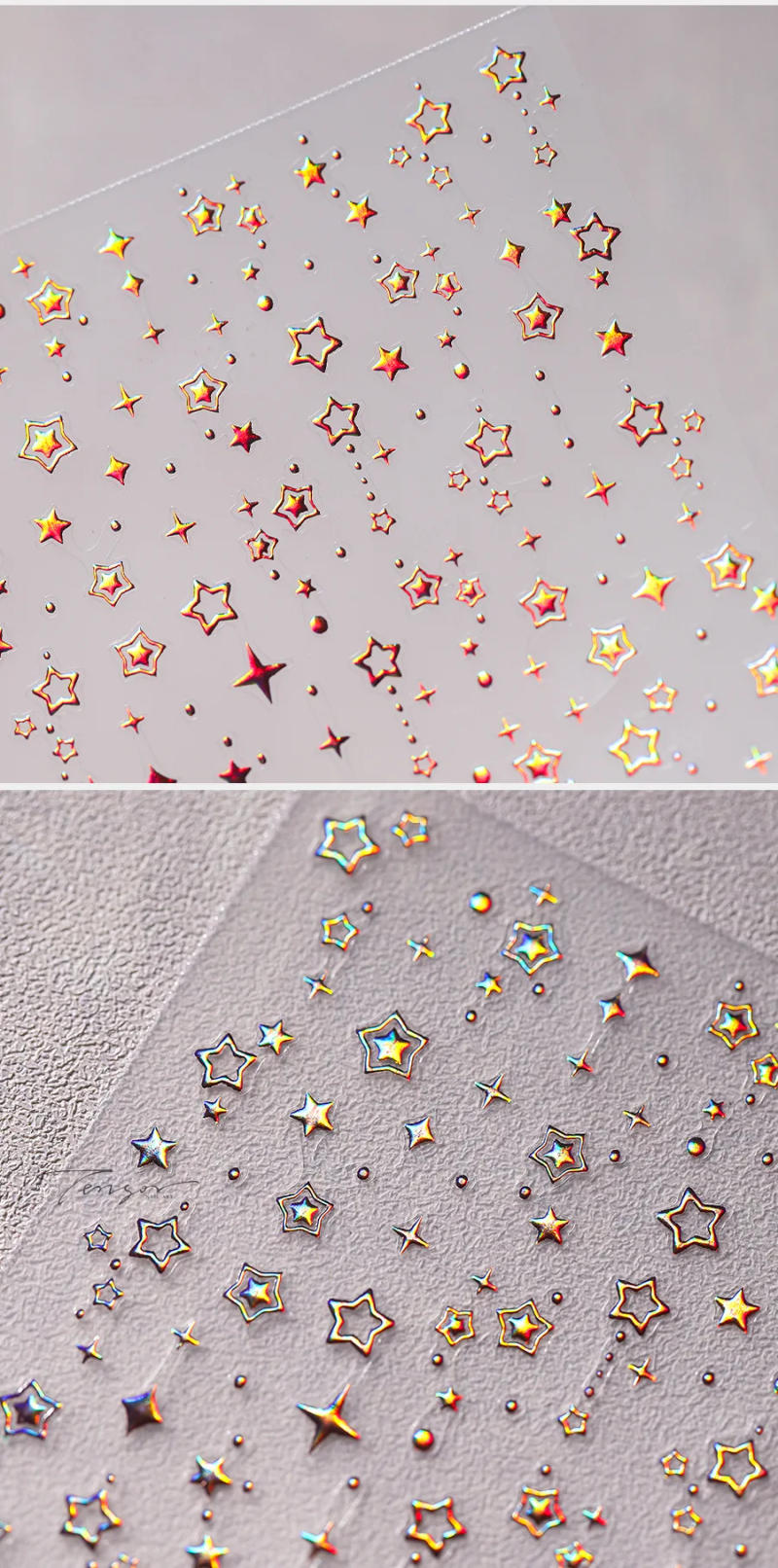 Description Picture 4 of itemSparkling Gold Stamped Laser Stars 3D Self Adhesive Nail Art Decorations Stickers Shiny Rhinestone Manicure Decals Wholesale