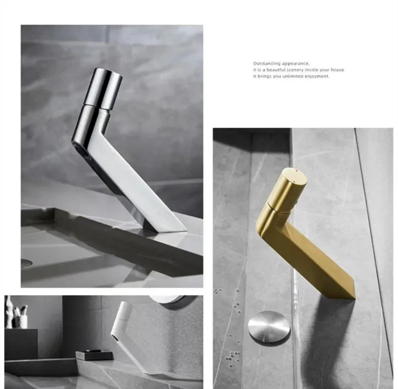 Description Picture 3 of itemBathroom Utensils Mixing Faucet Creative Design Brushed Gold Cold And Hot Basin Faucets One Hole Sink Metal Tap Accessories Bath