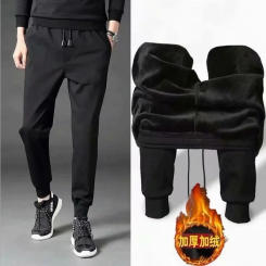 1pcs Plus Velvet Winter Men's Sport Pant Thickening Warm Long Pants Black Trousers