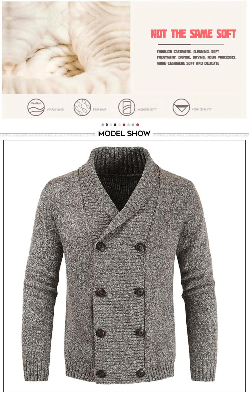 Description Picture 5 of item2024 Men's Winter Wool Cardigan Sweater Double Breasted Cashmere V Neck Men Large Size Long Cardigan Men Pull Homme clothing