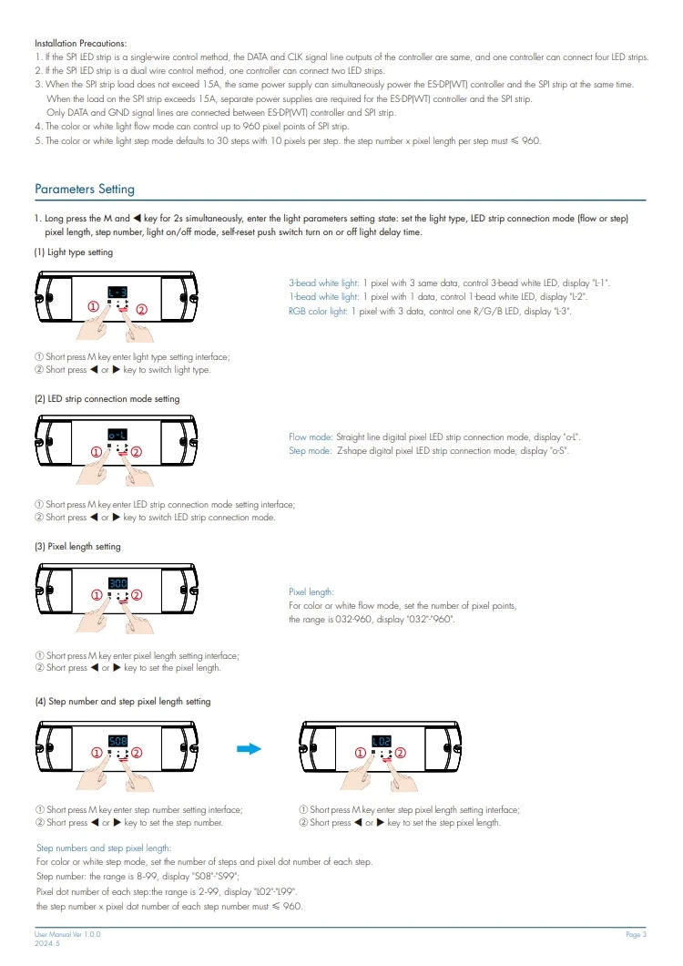 Description Picture 4 of item5-24VDC WiFi SPI Controller Dual Push Button Stair Light Controller Tuya APP Control for WS2812 WS2811 RGB or White Light Strip