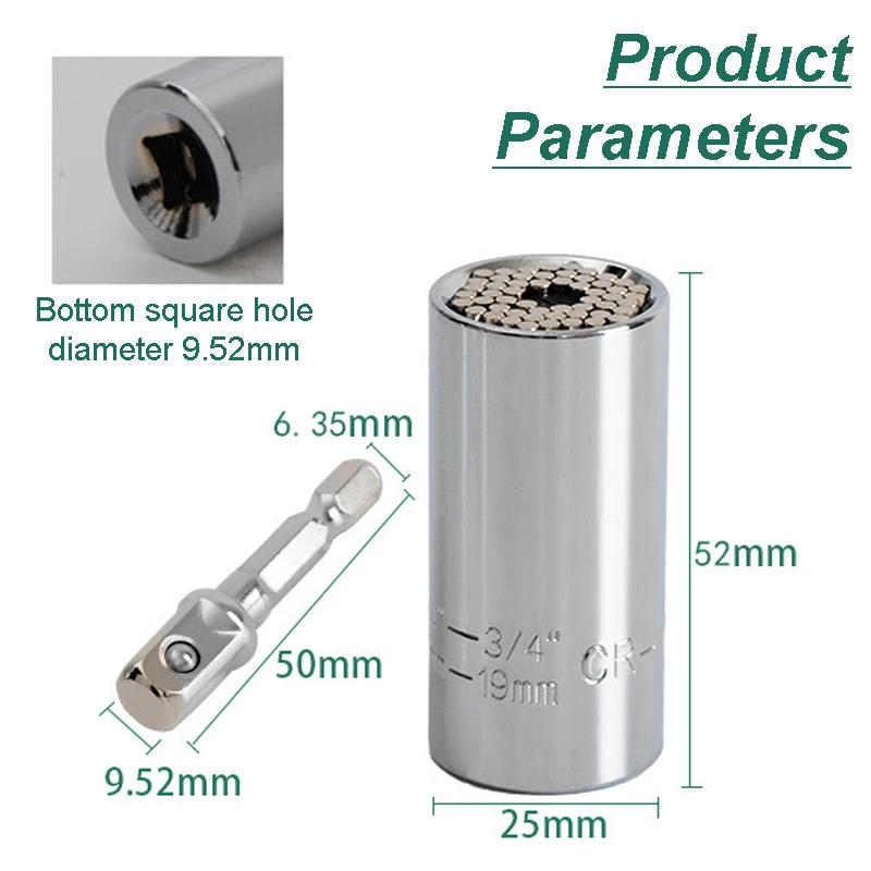 Description Picture 5 of itemUniversal Torque Sockets Set with 3/8 Rod Power Drill Ratchet Bushing Spanner Key Magic Multi Hand Tools 7-19mm Head Sleeve Kits