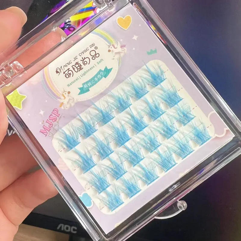 Description Picture 5 of itemColorful Individual Lashes Natural Volume Wispy Segmeted False Eye Lashes Extension Cluster Eyelash Red Purple White Blue Purple