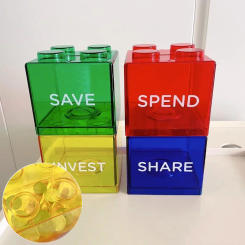 Building Block Money Box Saving Box Transparent Plastic Blocks Piggy Bank Coin Storage Case Kid Toy Gift Change Boxes Home Decor