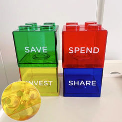 Building Block Money Box Saving Box Transparent Plastic Blocks Piggy Bank Coin Storage Case Kid Toy Gift Change Boxes Home Decor