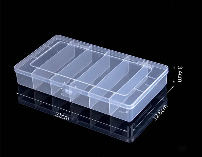 Description Picture 2 of item21*12.8*3.4CM Rectangular Storage Box PP Plastic Transparent Box Lure Fishing Gear Classification Small Hardware Tools 6 Grid