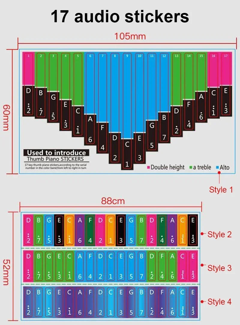 Description Picture 4 of item17/21 Key Kalimba Note Stickers Scale Sticker Thumb Piano Key Tabs For Beginner Training Musical Instrument Accessories