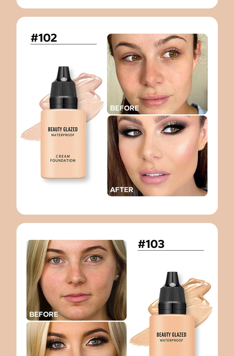 Description Picture 6 of itemBEAUTY GLAZED 24 Hour HD Full Cover Matte Liquid Foundation Matte Natural Waterproof Foundation Face Makeup,Brighten Skin Color