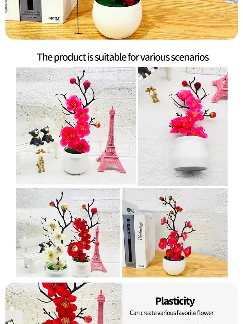 Description Picture 6 of itemArtificial Plants Bonsai Small Tree Simulation Pot Plants Fake Flowers Table Potted Ornaments Home Decoration Hotel Garden Decor