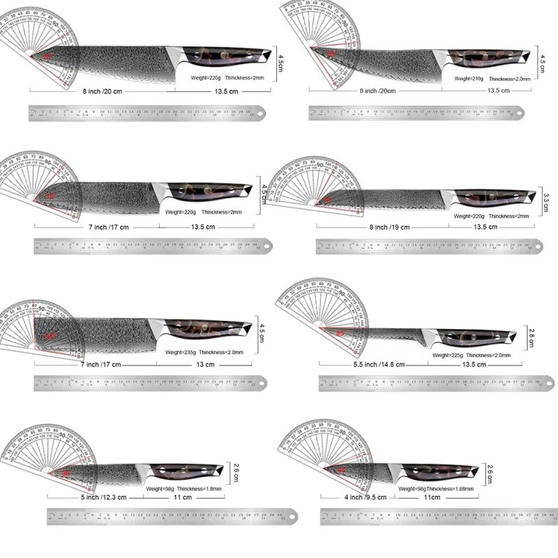 Description Picture 3 of itemXITUO 67 Layer Damascus Steel 1~8pcs Set Kitchen Knife Chinese Meat Cleaver Hotel Household Western Chef's Knife Resin Handle