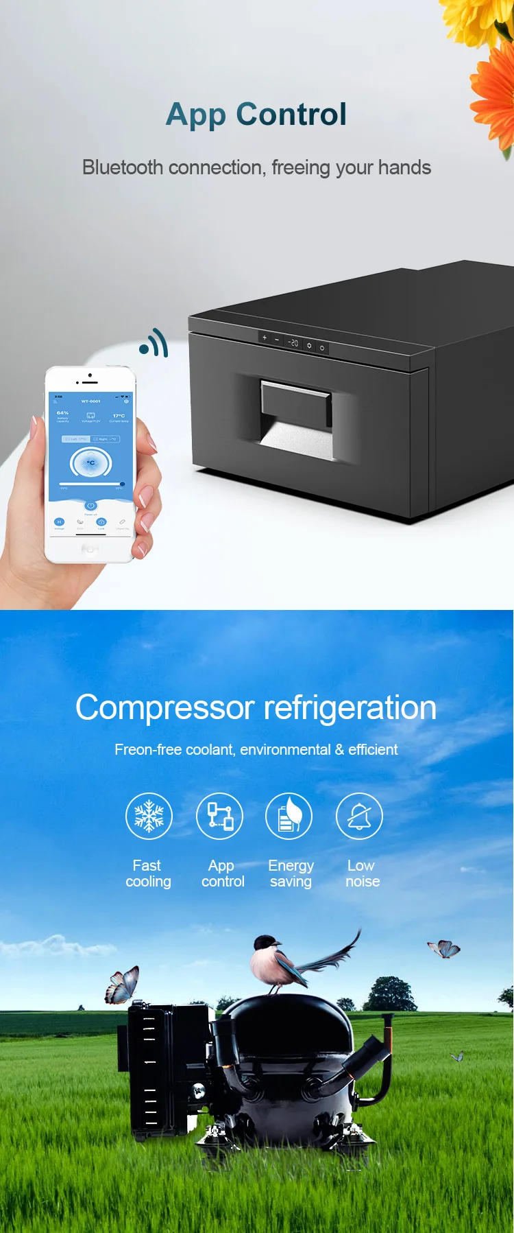 Description Picture 4 of itemAlpicool D30 RV fridge mini outdoor car truck drawer fridge 12v dc dual use cooler compressor freezer car refrigerator