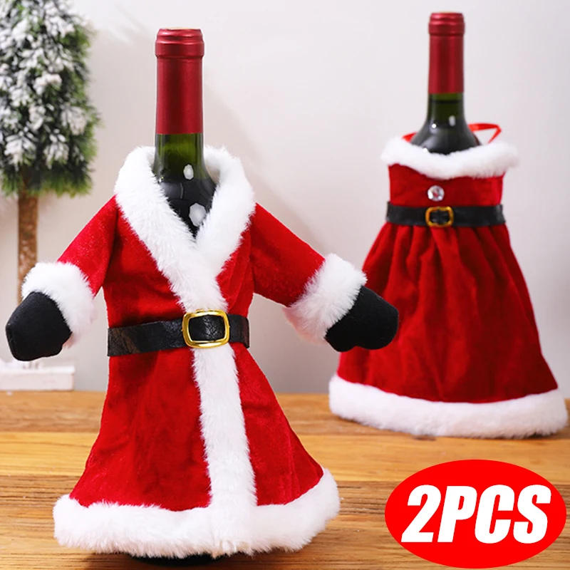 Description Picture 2 of itemCreative Christmas Wine Bottle Cover Velvet Dress Clothes Set Wine Bottle Ornaments Bag Xmas Party Dinner Table Decoration Gifts