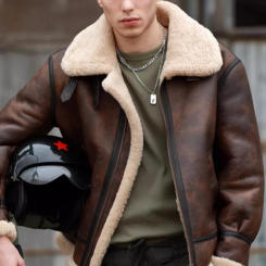 Classic Natural Real Fur Shearling Coat Men Zipper Streetwear New Winter Warm Wool Mens Genuine Leather Pilot Motorcycle Jacket