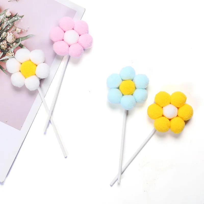 Description Picture 6 of item4pcs Colored Flowers Happy Birthday Cake Topper with wedding Cupcakes Dessert Decoration Baby Shower Hairball Baking Supplies