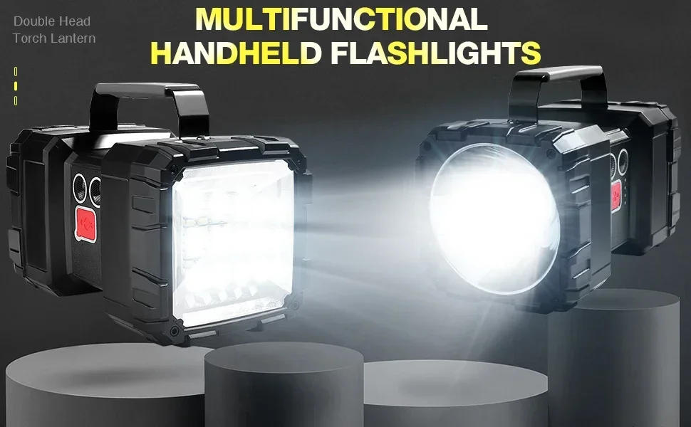 Description Picture 2 of itemSuper Bright LED USB Rechargeable Double Head Searchlight Handheld Flashlight Work Spotlight Floodlight Fishing Camping Light